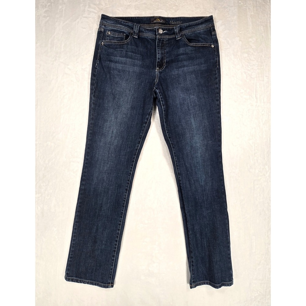 Jordache Womens 14 Dark Wash Skinny Jeans Rhinestone Embroidered Y2K McBling